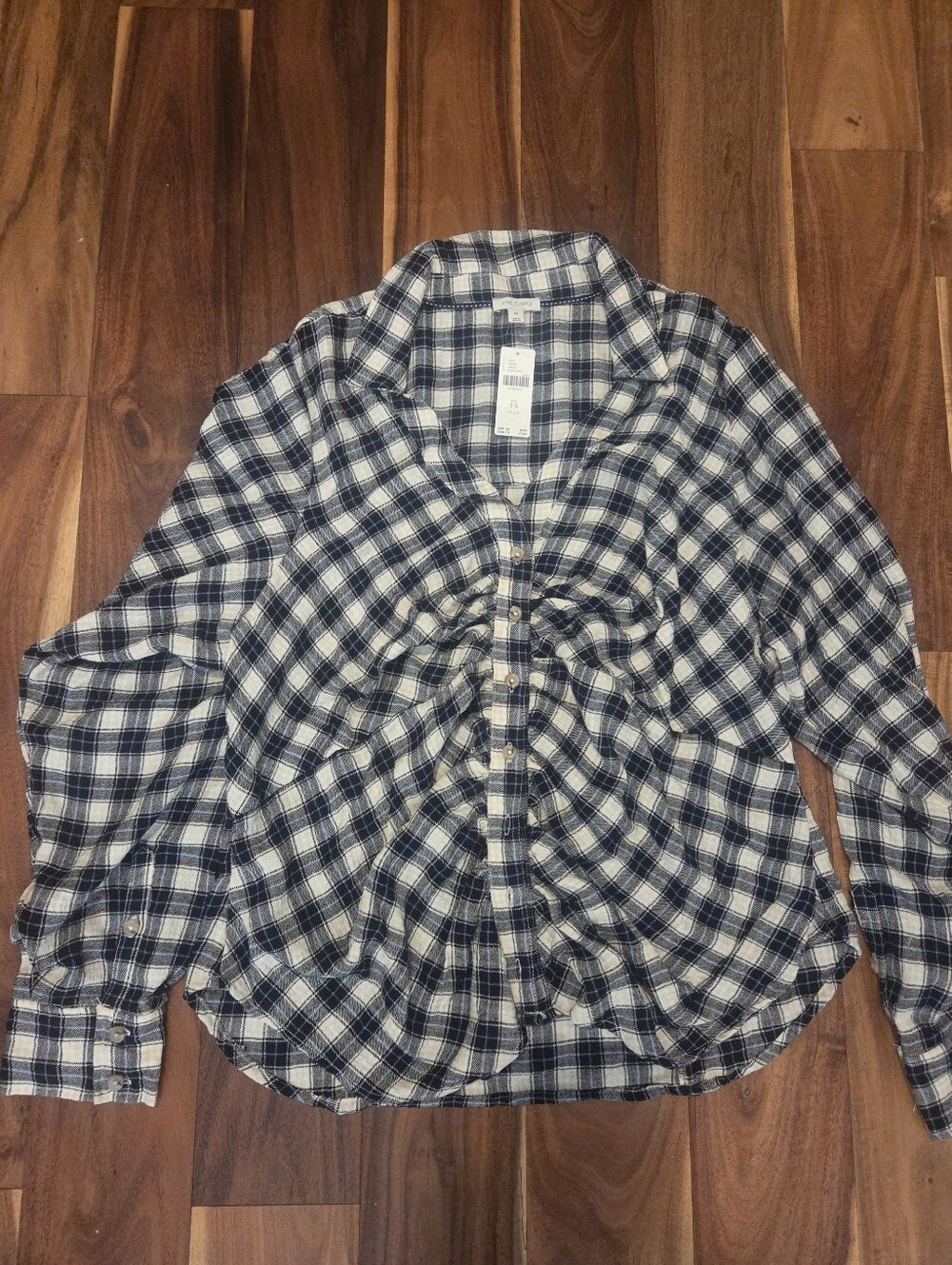 Pilcro Navy and White Plaid Button-Up Shirt